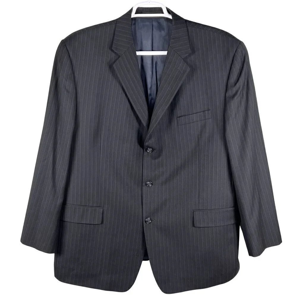 Calvin Klein Mens 44R Blue Pinstripe Wool Single Breasted Sport Coat Old Money